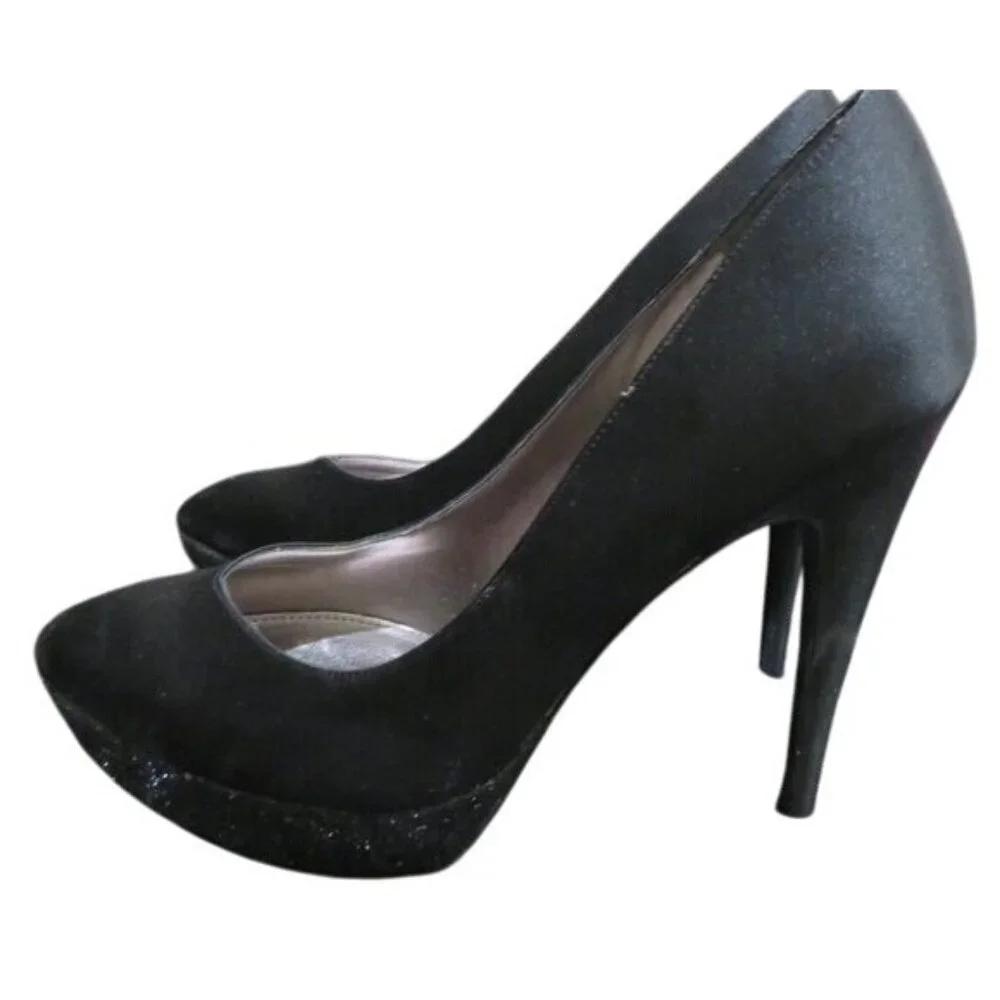 Nina Rinalda Platform Satin & Glitter Glam Pumps Heels Stilettos sz 8